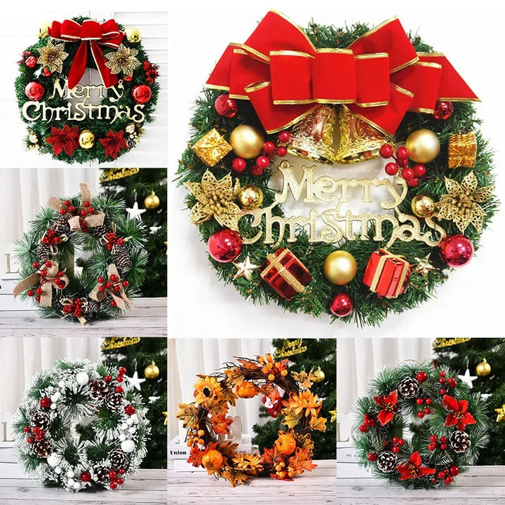 Christmas Wreath for Front Door Red Gold Window Wall Door Decorations 2024 Christmas Garland Ornament Guirnalda Navidad