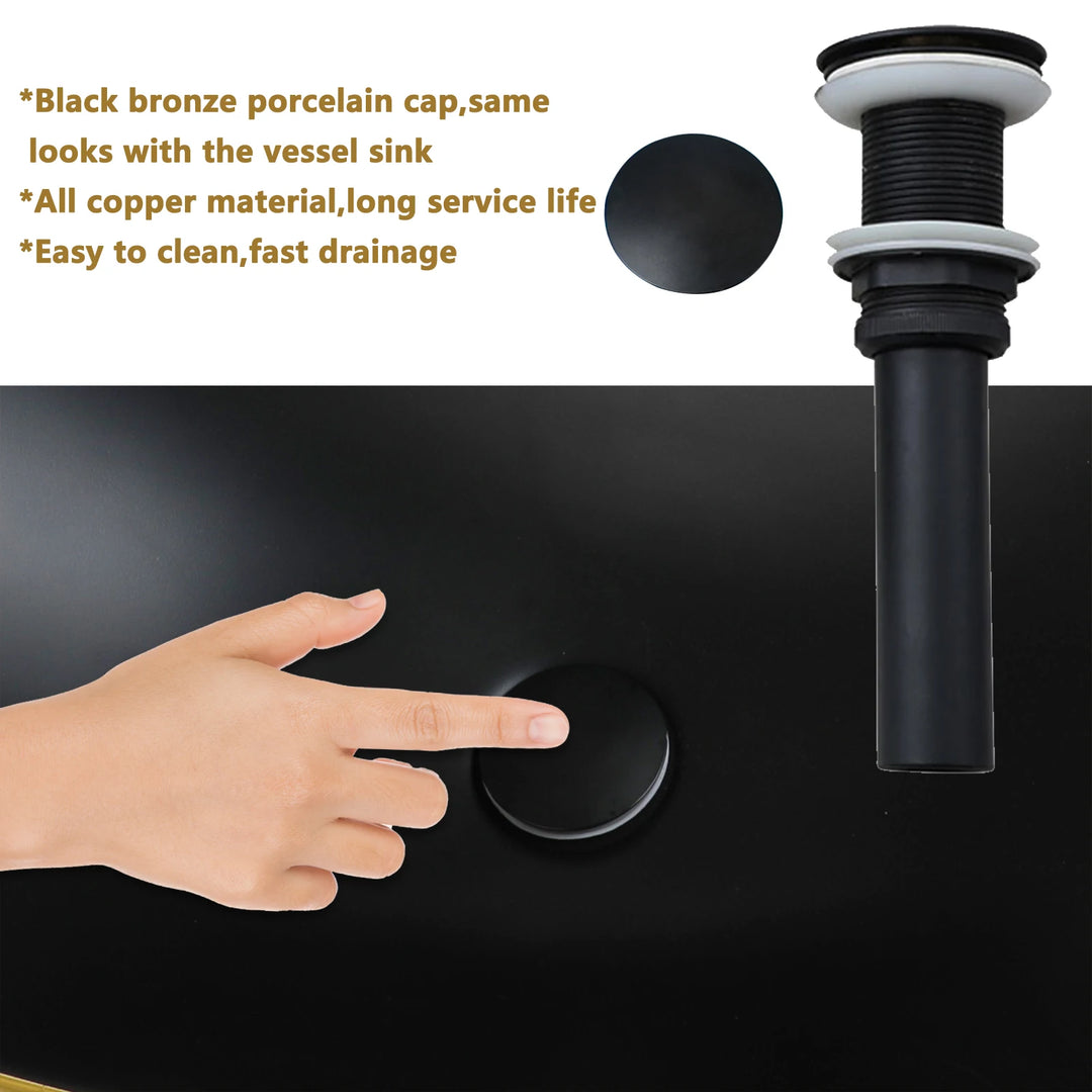 KEMAIDI Black Ceramic Vessel Sink with Faucet and Drain Combo 24 inch Oval Above Counter Bathroom Sink Bowl with Marbling Basin