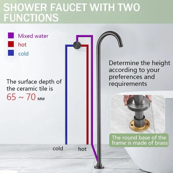 Floor Standing Bathtub Faucet Brass Body Hot Cold Mixer with Handle Rose Gold Independent Faucet Chrome Grey Black