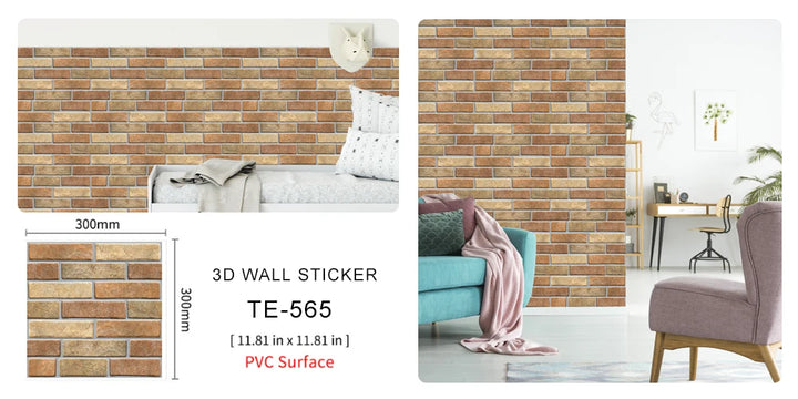 15PCS Wall Sticker Waterproof PVC imitation brick Wallpapers for TV walls living room bedroom kitchen kids rooms painted surface