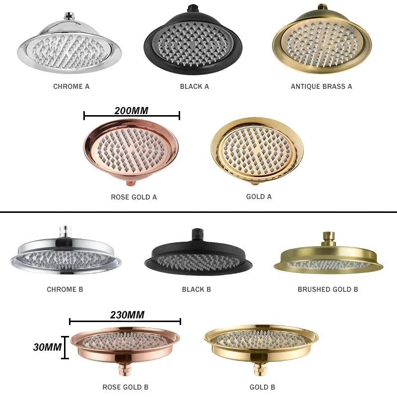Brass Golden Rainfall Shower Head Rose Gold Handheld Shower Bathroom