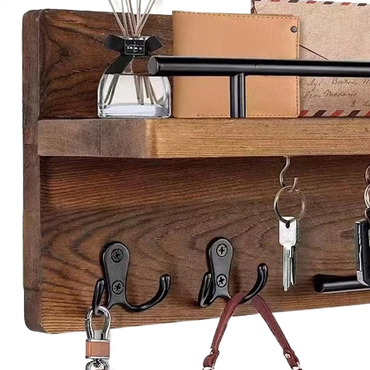 Key Holder for Entrance Wall Mount Wooden Retro Decorative Hanger  Wall Mounted Mail Organizer with Shelf for Coat Mail Entryway