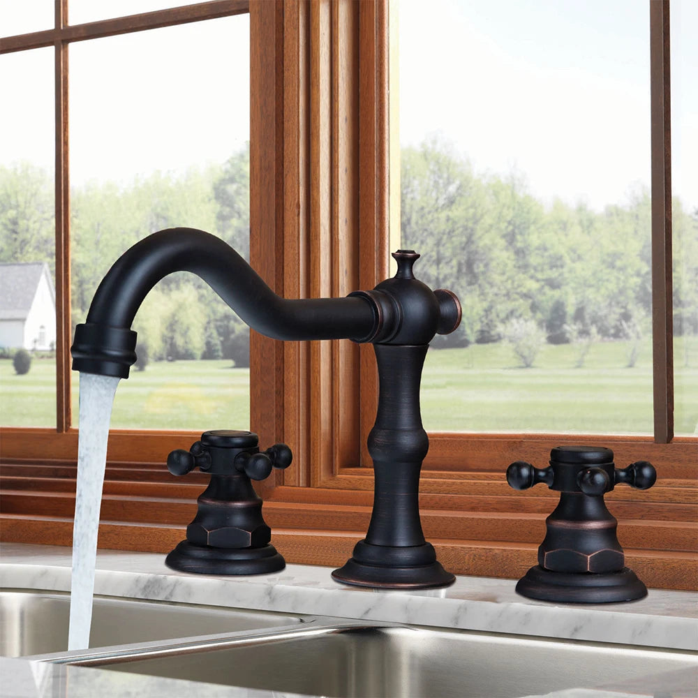 YANKSMART Bathroom Bathtub Retro Spout Golden Polished 3 Pieces Basin Sink Brass Faucets Deck Mounted Cold & Hot Water Mixer Tap