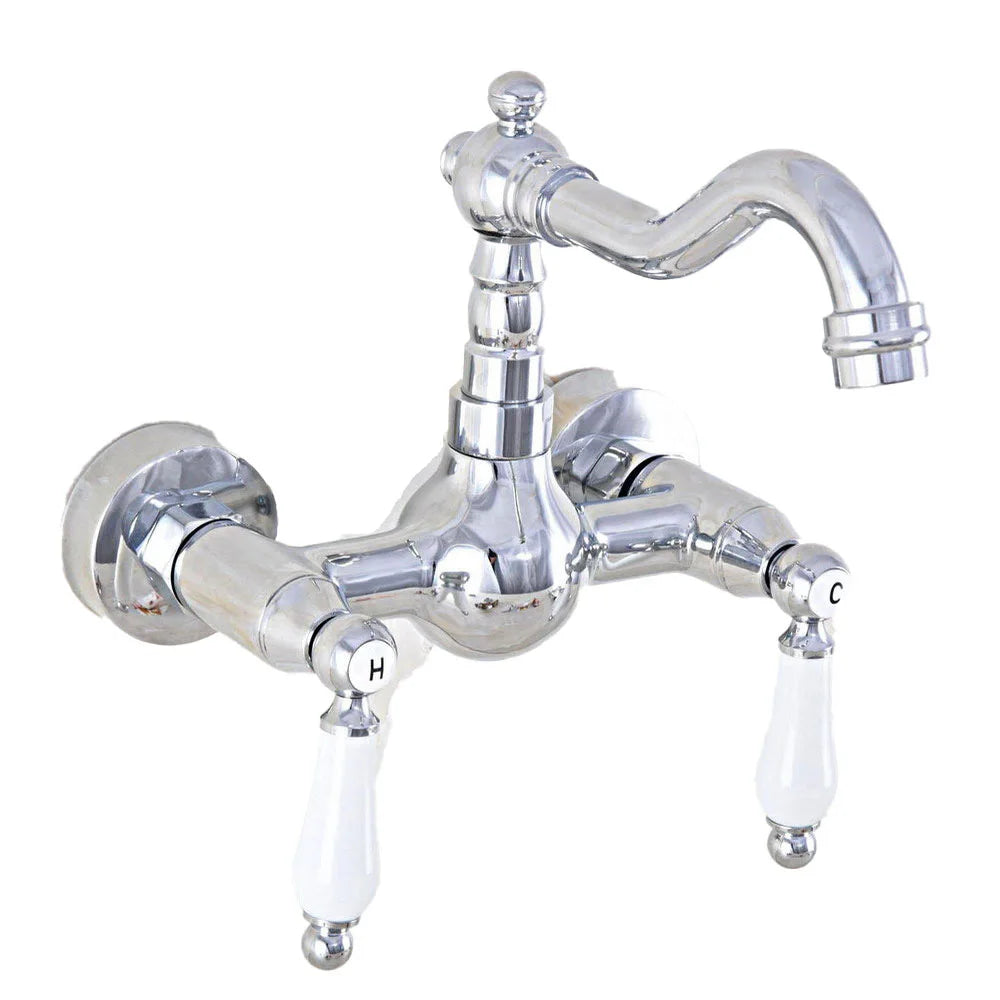 Wall Mounted Bathroom Faucet Polished Chrome Brass Finish Dual Ceramic Handle Washbasin Mixer Vessel Sink Faucets Lnf562