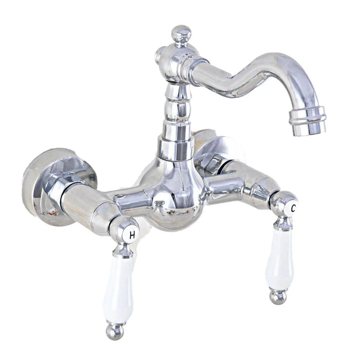 Wall Mounted Bathroom Faucet Polished Chrome Brass Finish Dual Ceramic Handle Washbasin Mixer Vessel Sink Faucets Lnf562