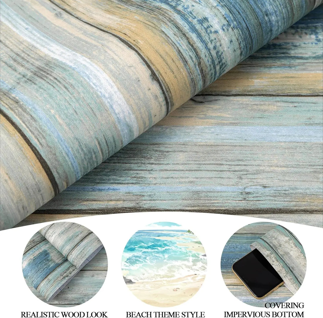 Blue Distressed Wood Peel and Stick Wallpaper Wood Panel Self-Adhesive Wallpaper Wood Grain Removable Contact Paper for Cabinets