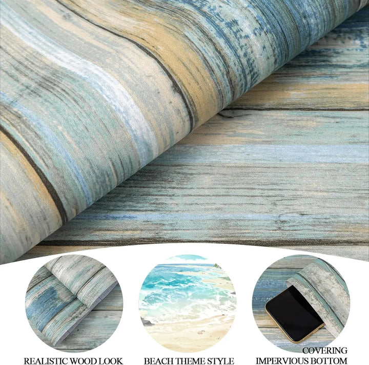 Blue Distressed Wood Peel and Stick Wallpaper Wood Panel Self-Adhesive Wallpaper Wood Grain Removable Contact Paper for Cabinets