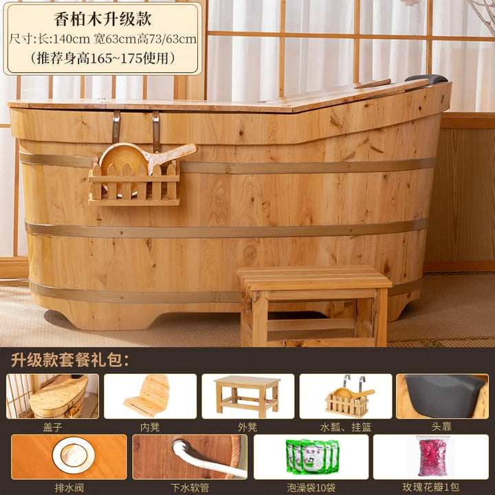 ZML  Fumigation Bath Wooden Bucket Bath Bucket Armrest Adult Full Body Bath Tub Adult Sweat Steaming Bucket
