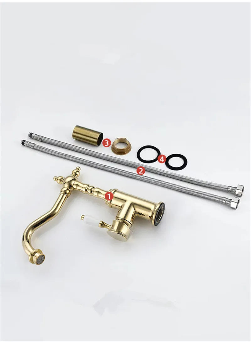 Antique Bronze Basin faucet Gold  bathroom faucet Deck Mounted Black Kitchen Faucet  sink tap Hot Cold Chrome basin Tap Brass