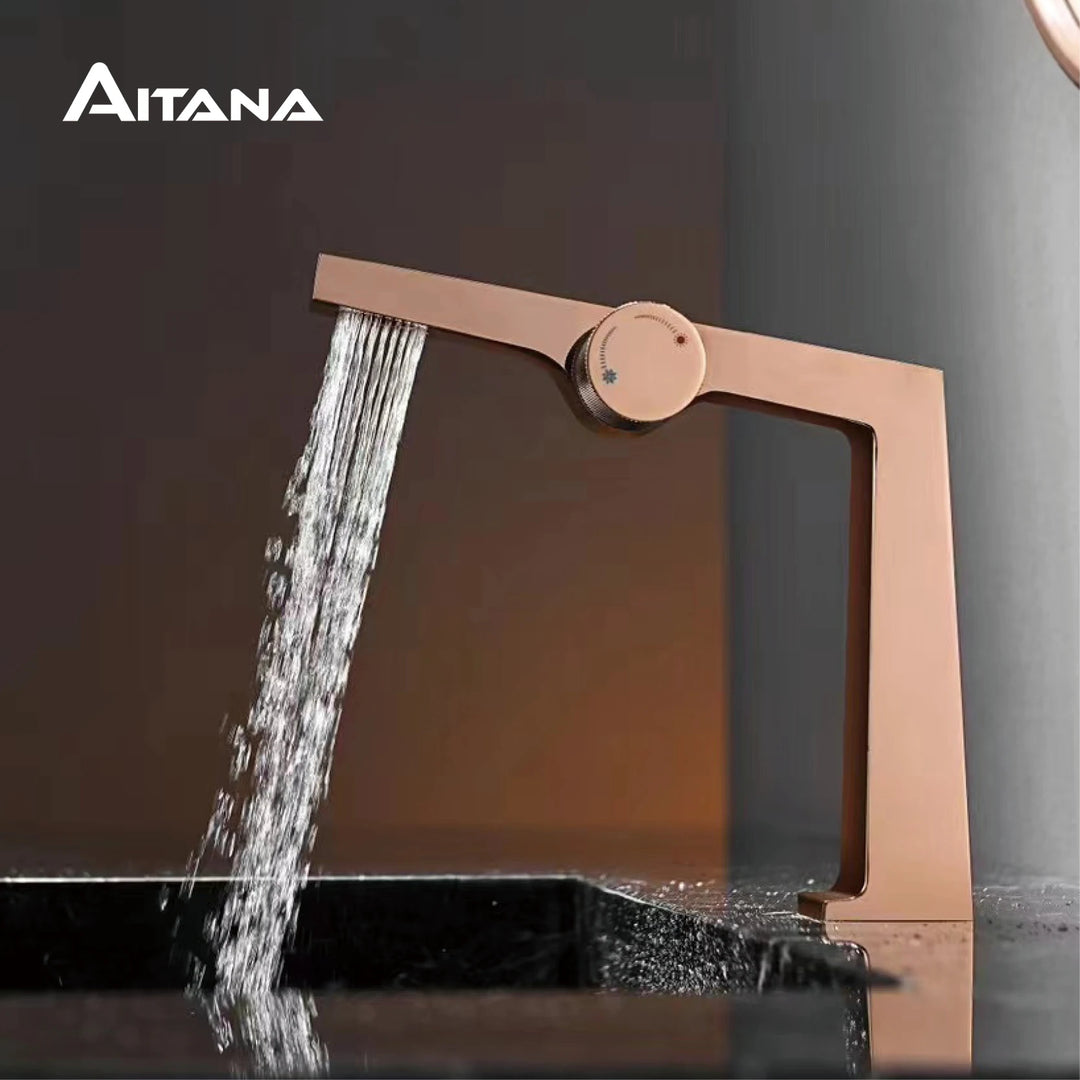 Luxury brass rose gold bathroom faucet with simple design, one hole single handle cold and hot dual control basin Tap