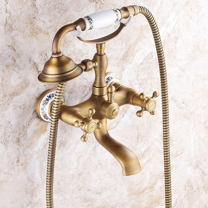 Antique Luxury Bathroom Shower Faucet Copper Black Bathtub Faucet Shower Set Wall Mounted 2 Handles Shower