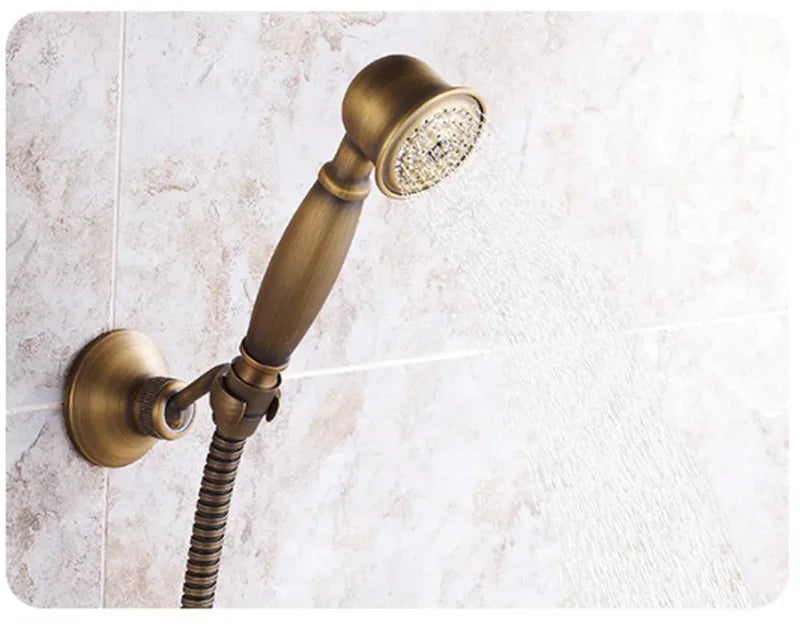 Antique Bathtub Shower Faucet Set Wall Mounted Black Bath Shower Faucet Bathroom Cold and Hot Bath and Shower Mixer Taps Brass