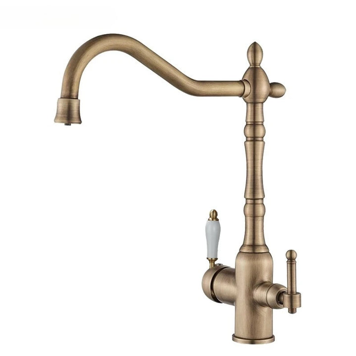 Brass light luxury three-in-one pure water faucet household sink washbasin hot and cold water faucet anti-splash