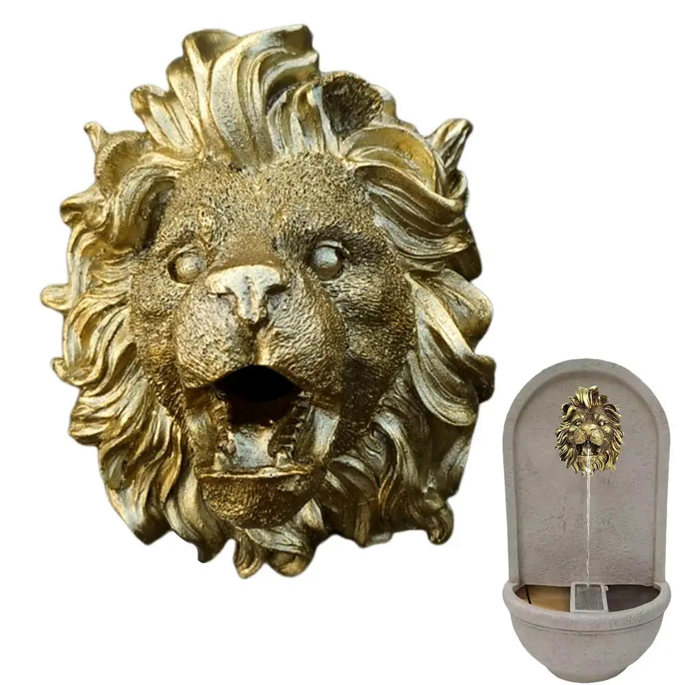 Fountain Spout Lion Pool Sprayer Fountain Natural Resin Water Fountain Ornaments Water Garden & Pond Decor Sprinkler Wall Art
