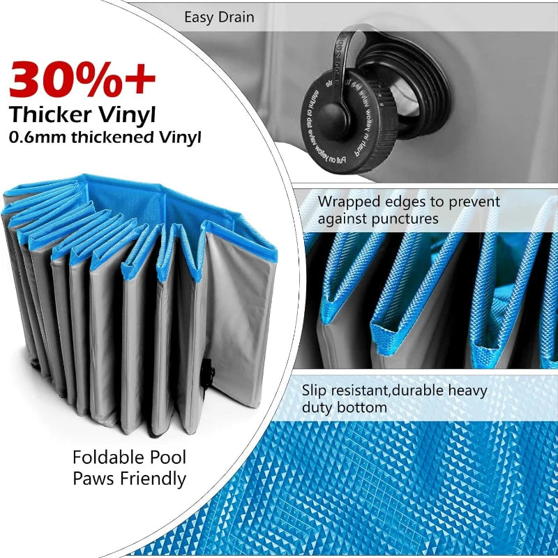 Foldable Bath Tub for Dogs & Cats – 48 Inch Collapsible Pet Pool with Quick-Drain Design, Durable PVC for Puppies/Kids