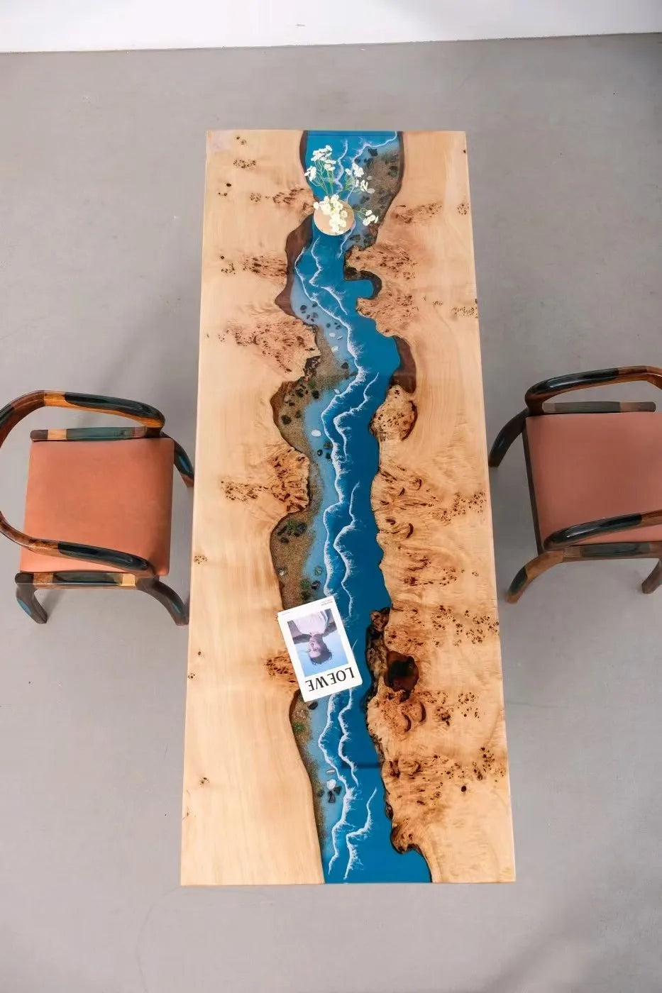 Custom coffee table Shoreline table Epoxy glue River table Solid wood desktop large board logs