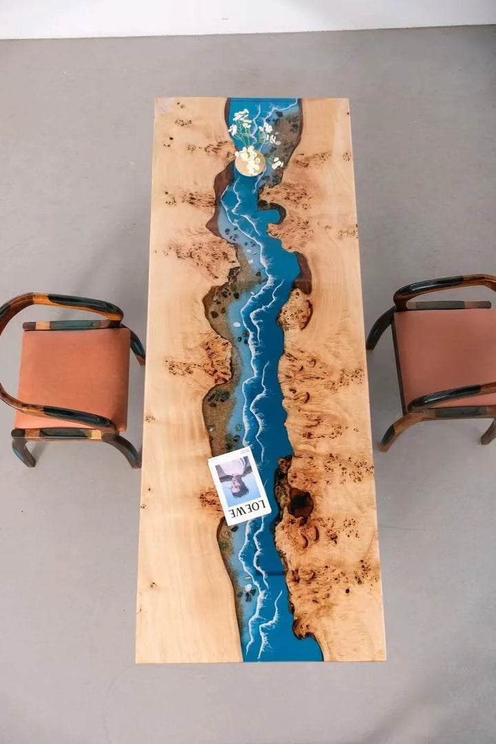 Custom coffee table Shoreline table Epoxy glue River table Solid wood desktop large board logs