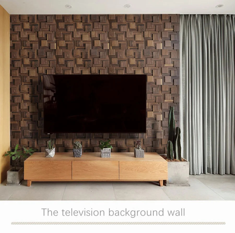 Black Walnut Log Solid Wood Mosaic Tile Square Mosaic Background Sofa TV Background Wall Decoration Art Acoustic Diffuser Panel
