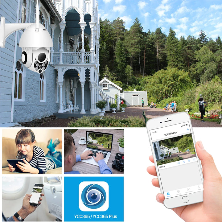 YCC365 Plus Wifi Camera Outdoor 1080P HD CCTV Security Camera PTZ 4x Zoom Waterproof Speed Dome Wireless Surveillance Camera
