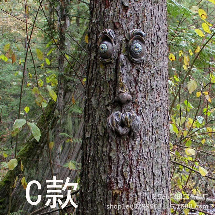 Whimsical Tree Face Resin Statue, Tree Hugger Decor with Bark Texture, Weatherproof Outdoor Garden Yard Ornament, Creative Tree