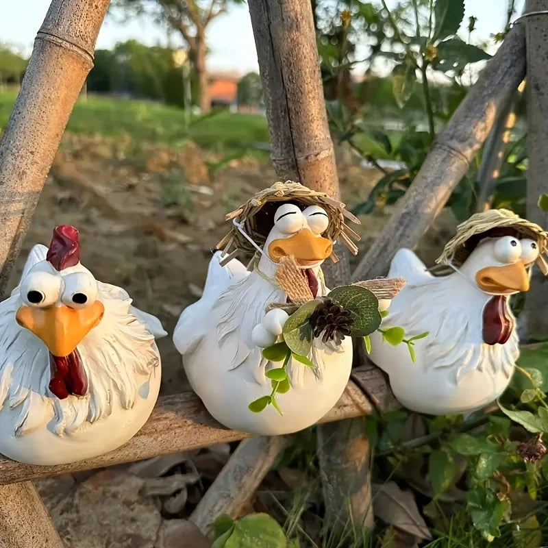 Funny Cute Chicken Fence Decoration Statue Resin Garden Chicken Hen Sculpture Craft Courtyard Home Decor Ornament Gift