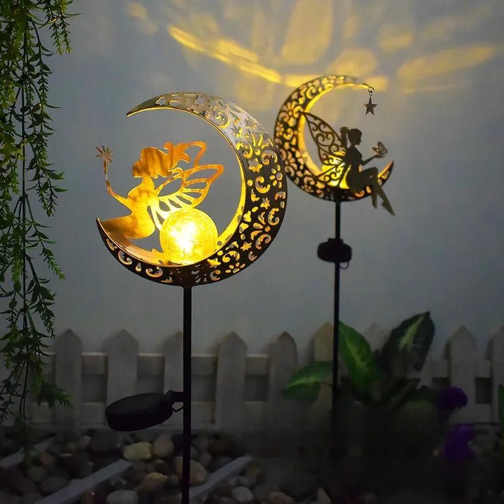 Solar Outdoor Garden Moon Lights Waterproof  LED Metal Fairy Landscape Light Perfect for Pathway and Yard Decor Antique Wrought