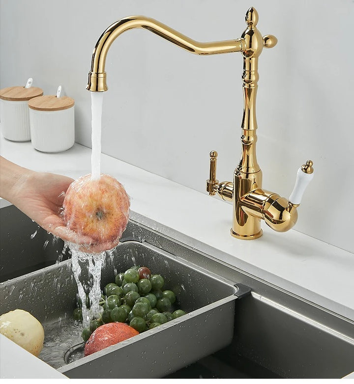 Brass light luxury three-in-one pure water faucet household sink washbasin hot and cold water faucet anti-splash