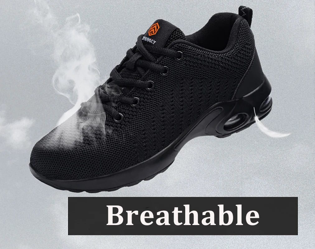 LARNMERM Safety Shoes for Women Air Cushion Work Boots Shoe Breathable Lightweight Steel Toe Shock Absorption Shoes