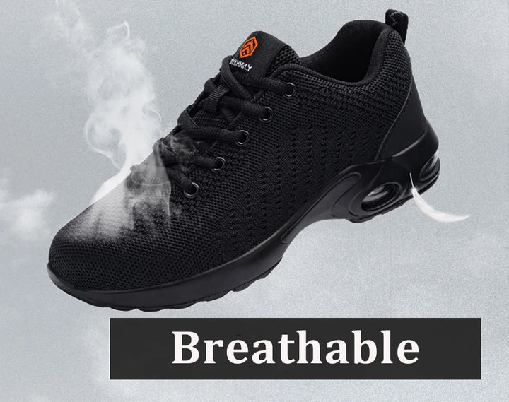 LARNMERM Safety Shoes for Women Air Cushion Work Boots Shoe Breathable Lightweight Steel Toe Shock Absorption Shoes