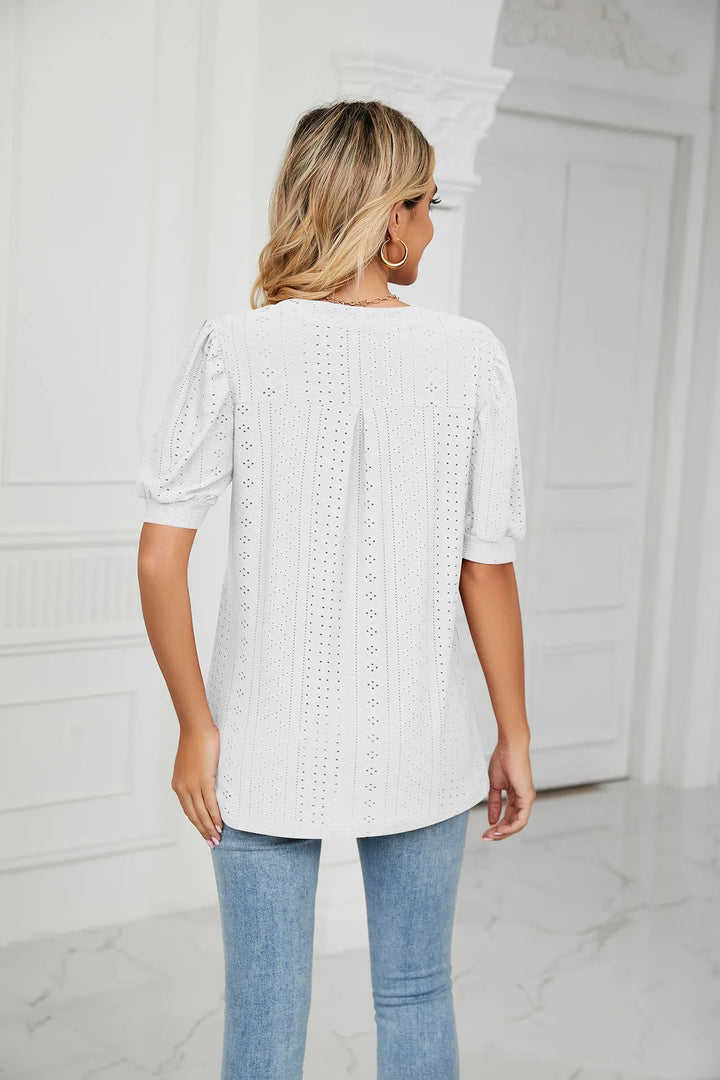 Womens Summer Tops V Neck Ruffle Sleeve Blouses Short Sleeve Casual Tops T-Shirts For Women