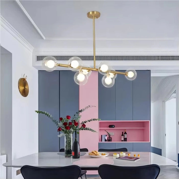 Modern Chandelier Pendant Light 8-Lights Gold & White Glass Pendant Lighting Globe Dining Light Fixture for Living Room Kitchen