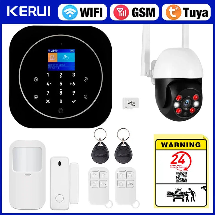 KERUI Tuya Smart Home Alarm System Kit G12 WiFi 2G GSM Home Security System with Door / Motion Sensor Smart Life Remote Control