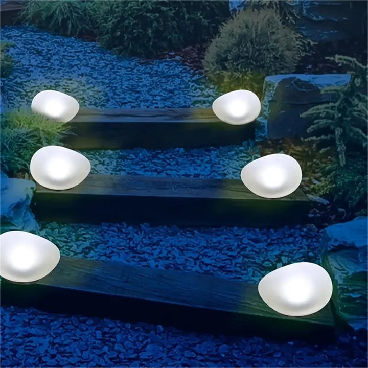 LED Solar Powered Goose Warm Stone Lights Outdoor Decorative Tile Stone Lights Wireless Twilight to Dawn Landscape Garden Decor