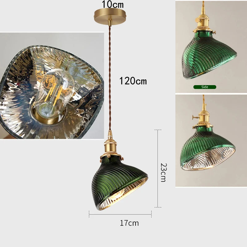 Suspension Green Stripe Glass Chandelier E27 Restaurant Pendant Light For Dining Room Kitchen Cafe Bedside Hanging Lamp Fixtures