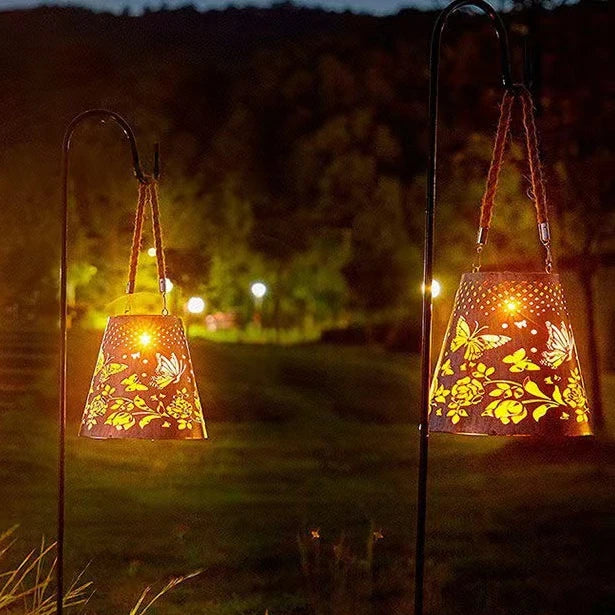 Iron Hollow Solar Lawn Outdoor Butterfly Projectio Garden Lamp  for ,Courtyard Balcony
