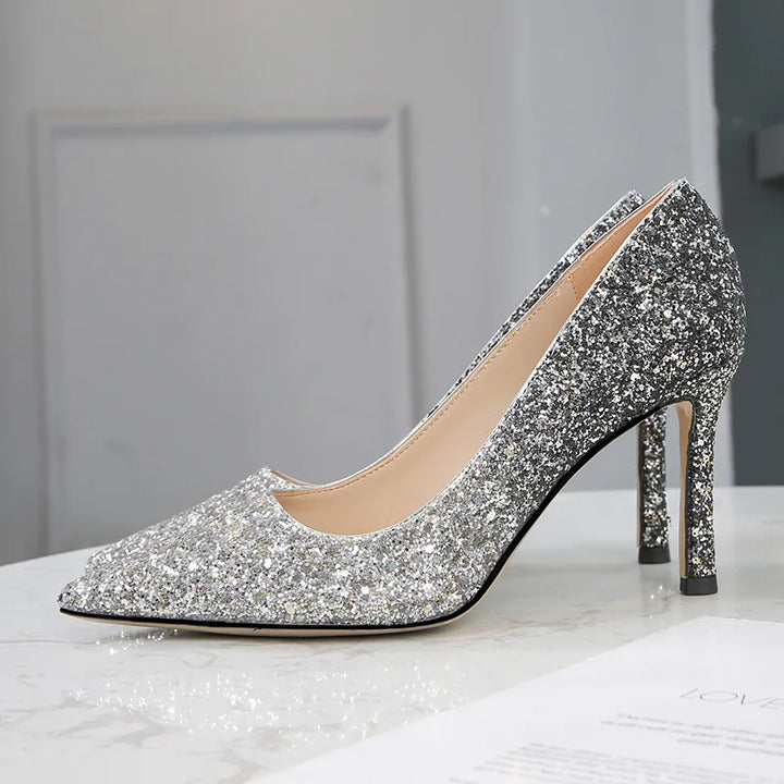 Stiletto Heel Crystal Pointed Toe High Heels Sexy Sle Faion Single oes adient Pattern Ultra Thin Heel Women's Footwear