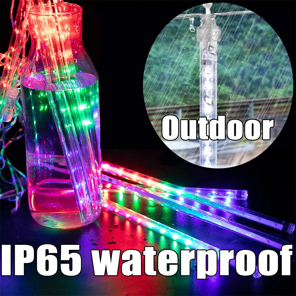 30/50cm Solar Meteor Shower LED Holiday Fairy String Light 8 Tubes Outdoor Waterproof Garden Street Garland