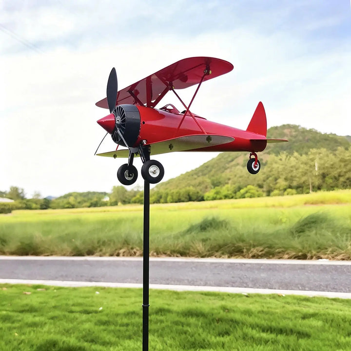 Airplane Weathervane Metal Windmill Wind Measuring Tool Airplane Wind Spinner for Lawn Courtyard Outdoor Patio Deck Backyard
