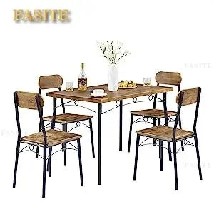 Simple Dining Table Set 5 Piece Dinette With Chairs For Kitchen, Breakfast Nook And Small Space, Brown, Table & Chair For 4