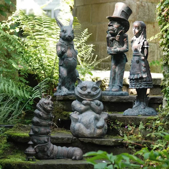 New Alice In Wonderland Garden Statue Caterpillar Rabbit Cheshire Cat Sculpture Resin Crafts Indoor Outdoor