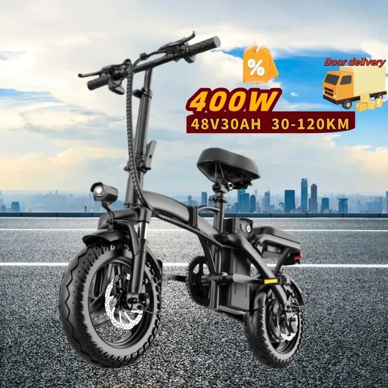 400W power electric bicycle, 14-inch foldable urban fashionable transportation E-Bike, 48V 30AH super large capacity battery