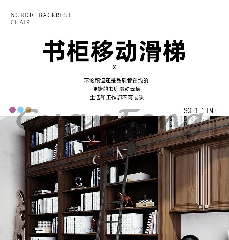 Bookshelf Mobile wrought iron Track ladder Bookshelf Library Home  Indoor attic one-word ladder