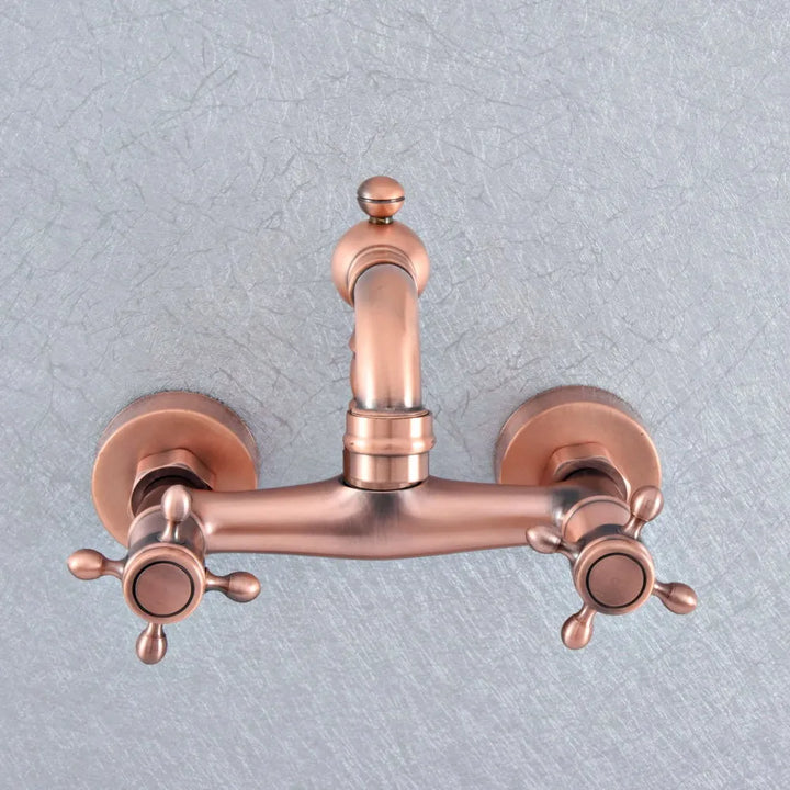 Antique Red Copper Brass Bathroom Kitchen Basin Sink Faucet Mixer Tap Swivel Spout Wall Mounted msf862