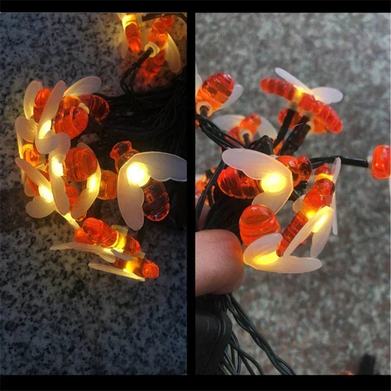 20/50/100 LED Solar Cute Bee Fairy String Lights Garden Fairy Lights 8 Mode Outdoor Lighting for Easter Christmas Wedding Decor