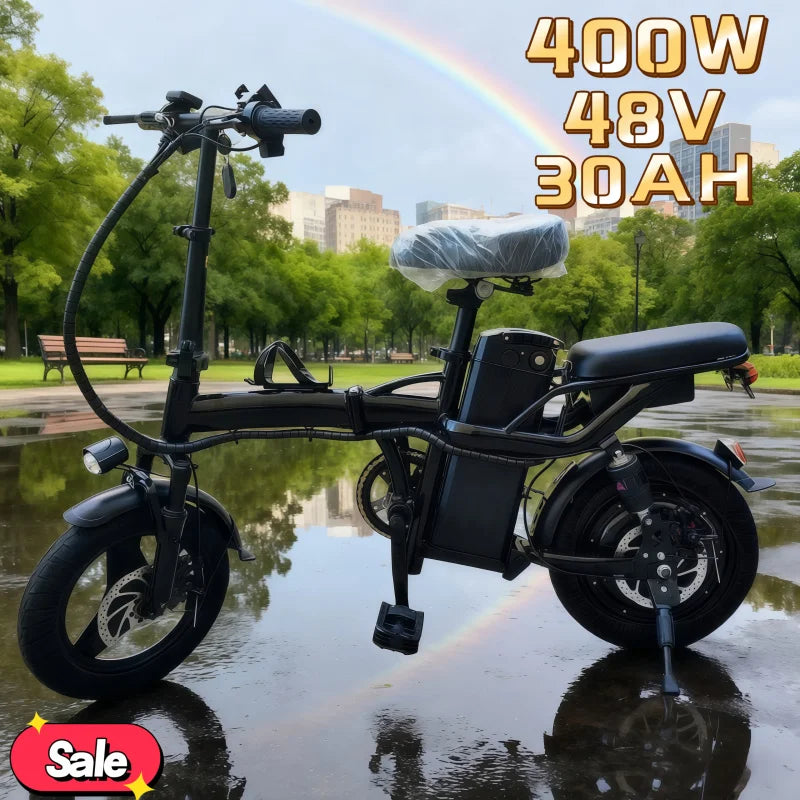 400W power electric bicycle, 14-inch foldable urban fashionable transportation E-Bike, 48V 30AH super large capacity battery