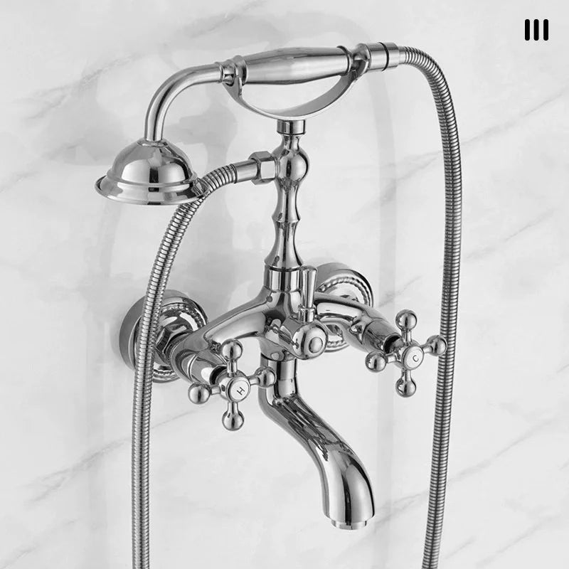 Luxury Gold Bathroom Shower Faucet Brass Bathtub and Shower Faucet Wall-Mounted Bath and shower Faucet Classical Dual Handle