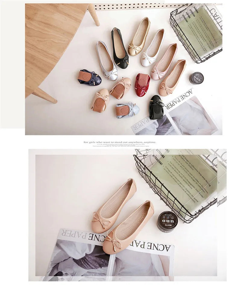 Ladies Loafers Shoes Bowtie Flats Patent Leather Loafers Women Round Toe Roll-Up Shoes Woman Bridesmaid Flats Large Size Zapatos