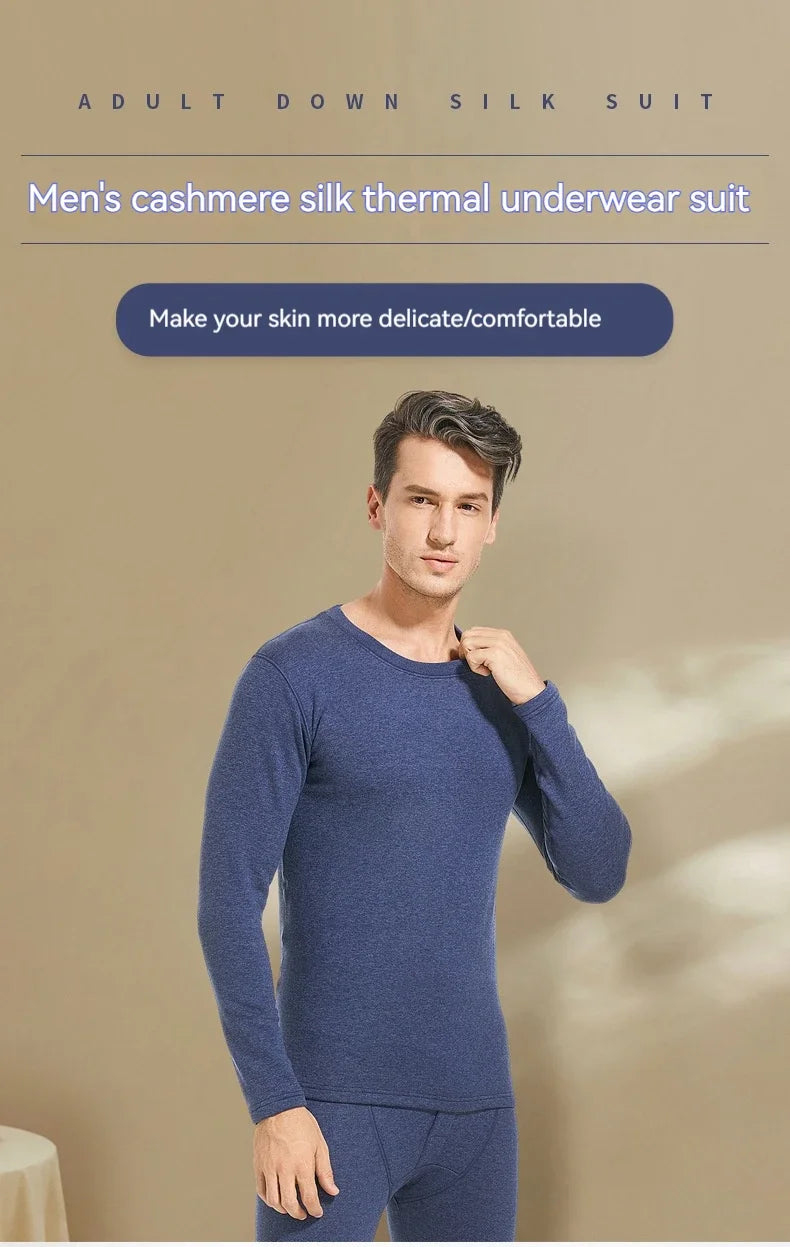 Autumn Winter New Men's Cashmere Silk Soft Comfortable Warm Underwear with Thickened Plush Set for Men Women Thermal Clothing