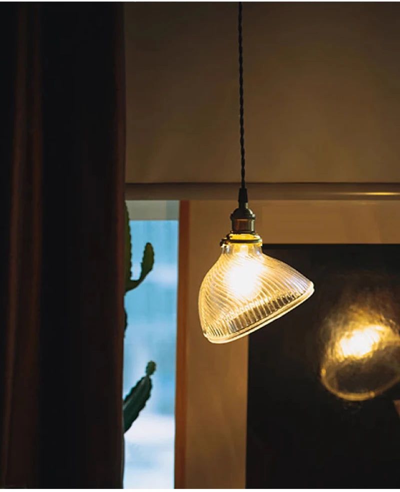 Suspension Green Stripe Glass Chandelier E27 Restaurant Pendant Light For Dining Room Kitchen Cafe Bedside Hanging Lamp Fixtures