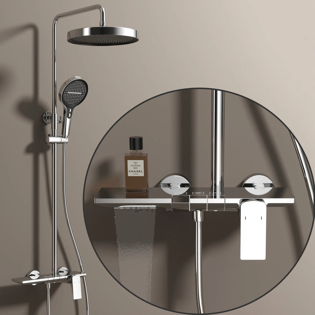 Brushed Rose Gold Piano Bathroom Shower Set Brass Hot Cold Bathroom Mixer Faucet Rain Shower Head Hot Cold Piano Shower System